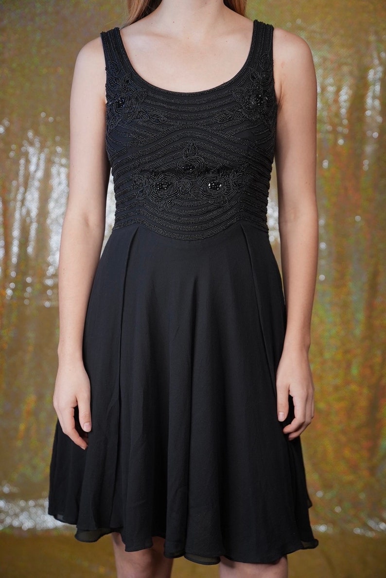 Luisa Spagnoli Beaded Silk Dress in Black with Flower Embroidery Pure Silk Made in Italy image 2