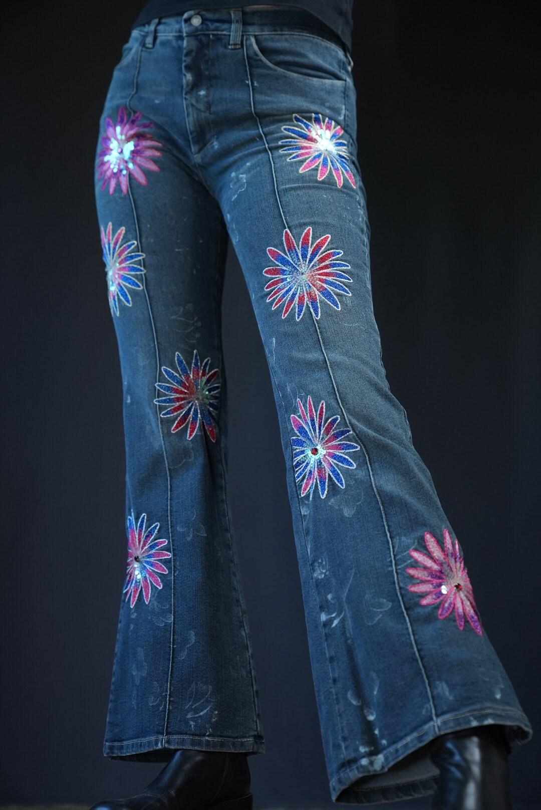 Versace Jeans Couture Flared Low Rise Jeans With Flower