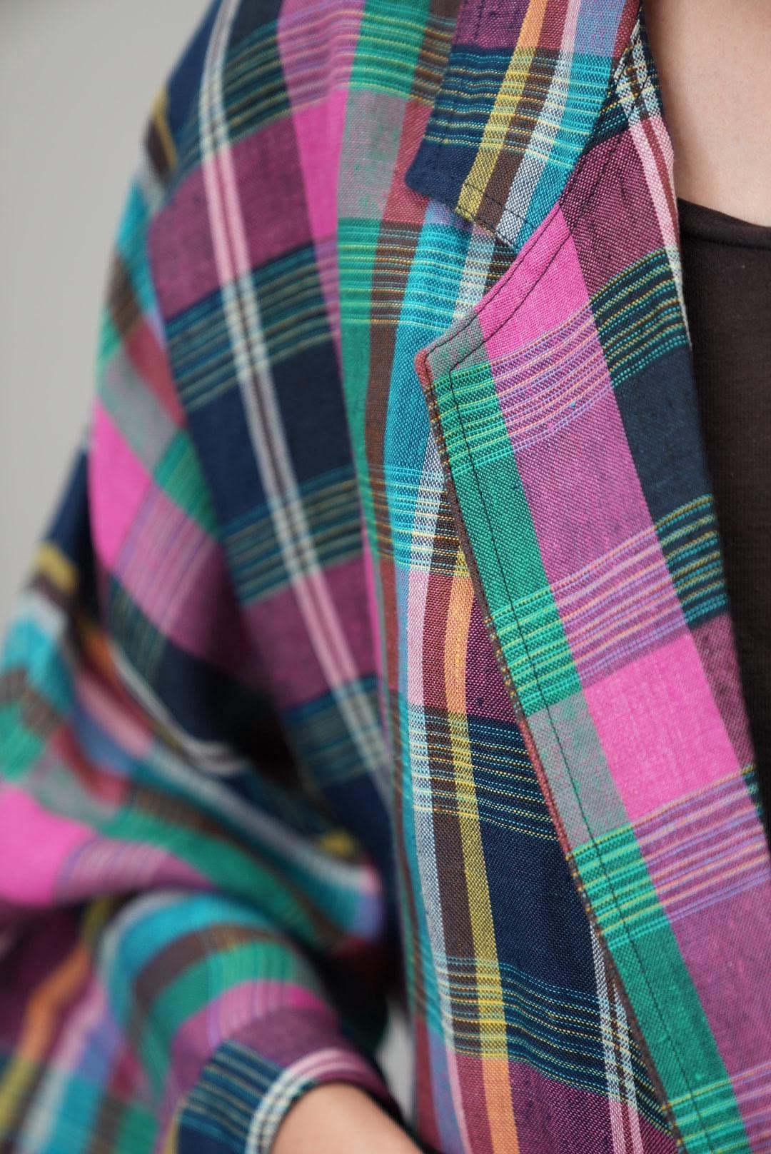 Vintage Jewel Toned Pure Linen Blazer Size XL Oversized 80s Linen Coat Italian Tailoring