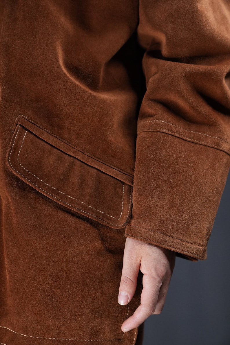 Luxury Suede Leather Coat Vintage caramel brown image 7