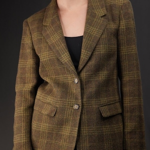 Blazer vintage in lana a quadri in verde kaki/alpaca e mohair/pennyblack, Made in Italy immagine 3