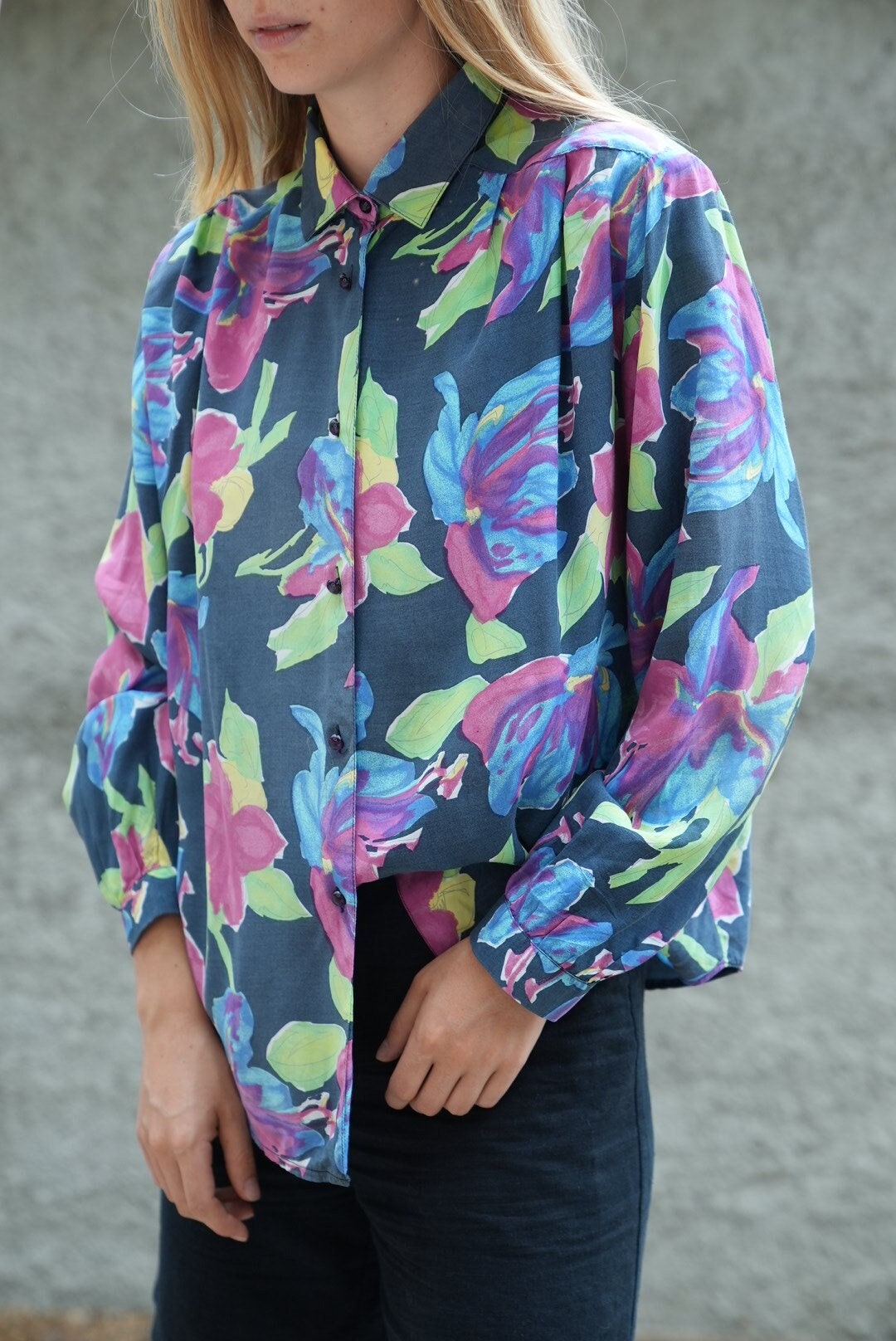 Vintage 80s90s White Cross Stitch Floral Handmade Tunic Smock Blouse Top L 14/16 main image 1