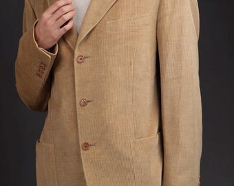 Canali Cashmere and Silk Corduroy Blazer in Light Beige | Men's Jacket Size 50 R | Tailored in Italy
