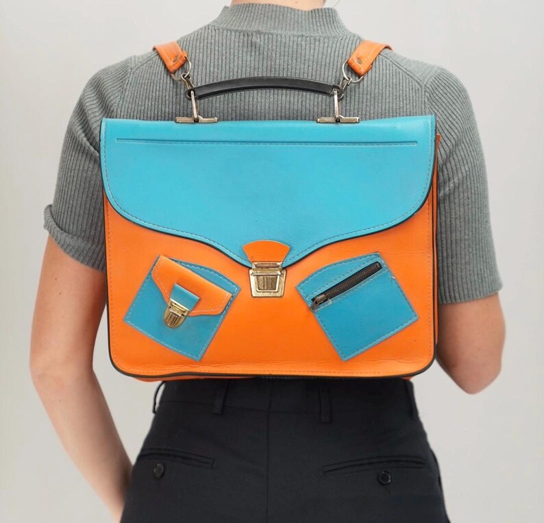 Vintage Satchel Backpack With Bold Color-block Design | 35cm X 26cm ...