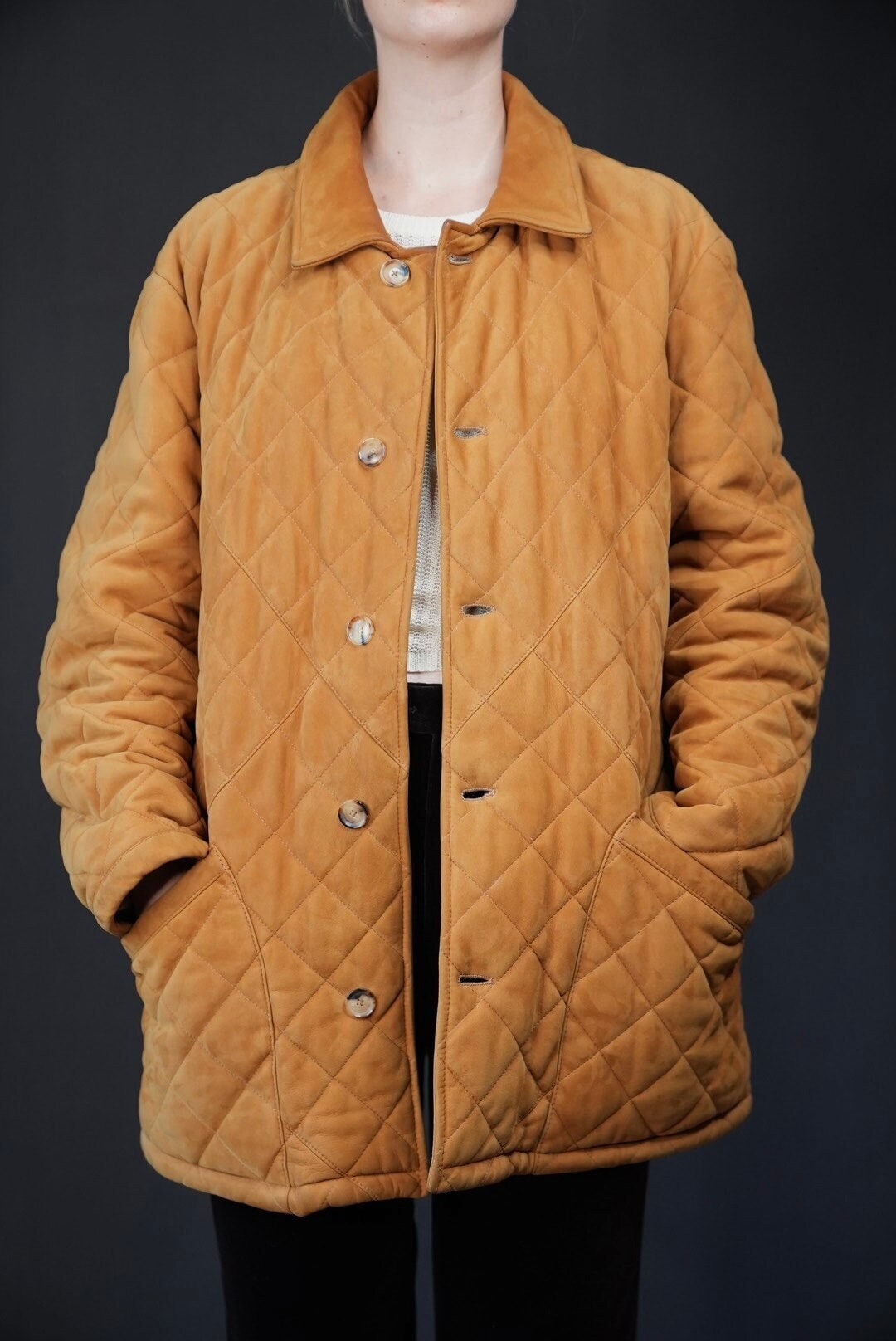 Buy Quilted Lamb Leather Coat Vintage 80s / Made in Italy Online  
