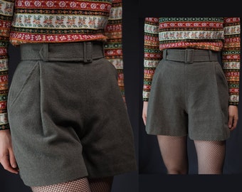 Short en laine vintage avec ceinture - vert sauge