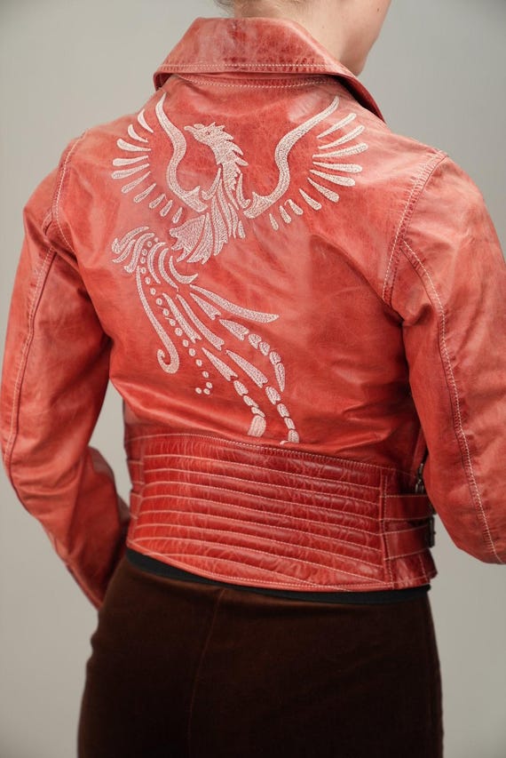 Rare Belfast Red Leather Jacket With Phoenix Embroidery | Vintage