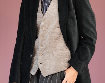 Velvet Vintage Gilet Men's in Light Grey | 1980s Velvet Vest