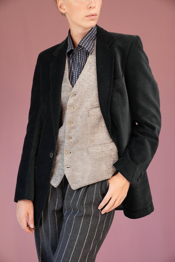 Velvet Vintage Gilet Men's in Light Grey | 1980s Velvet Vest
