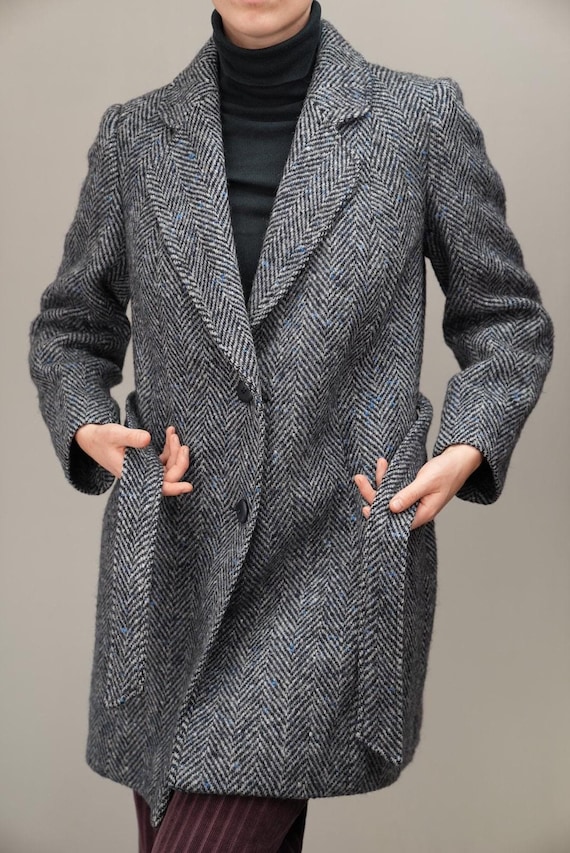 Classic Herringbone Coat in Blue With Speckles | Vintage