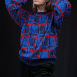 Vintage Sweater with Graphic Pattern blue red Made in Denmark image 2