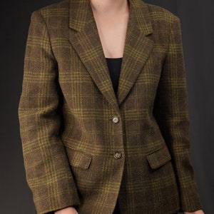 Blazer vintage in lana a quadri in verde kaki/alpaca e mohair/pennyblack, Made in Italy immagine 6