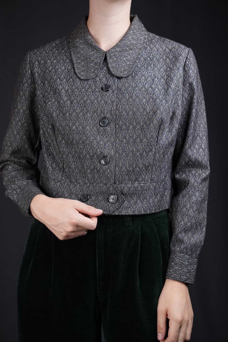 Vintage Collared Button-Up Wool Blouse 60s image 3