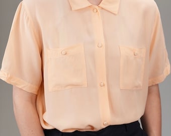 Peachy Silk Blouse Vintage | Women's Pure Silk Blouse 90s | Made in Italy