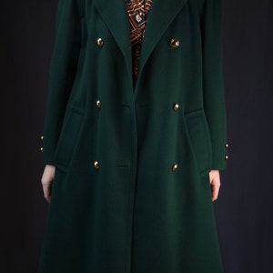 Aquascutum Dark Green Double-Breasted Vintage Wool Coat 20% Cashmere Made in England image 3
