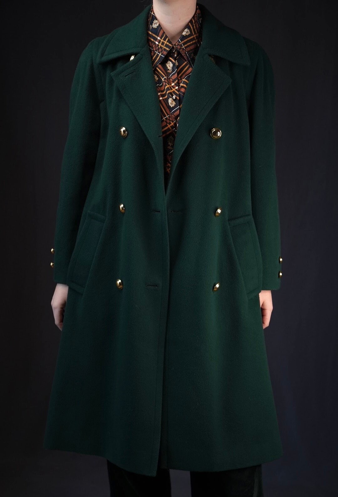 Aquascutum Dark Green Double-breasted Vintage Wool Coat | 20