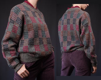 Missoni Vintage Wollpullover grau mit Buntem Muster | Hergestellt in Italien | Alpaka