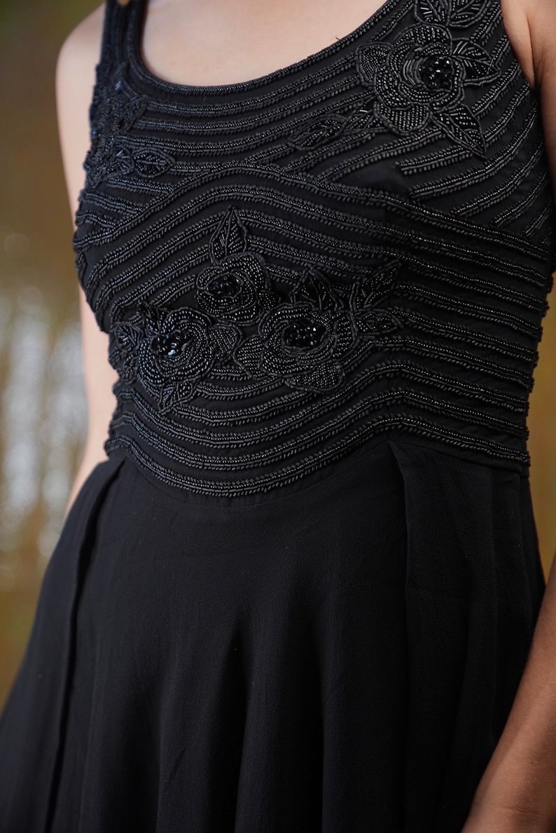 Luisa Spagnoli Beaded Silk Dress in Black with Flower Embroidery Pure Silk Made in Italy image 6