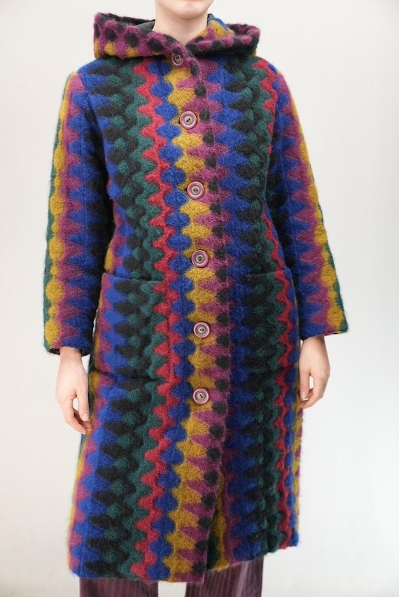 Rare MISSONI Vintage Coat With Iconic Colorful Geometric Pattern 