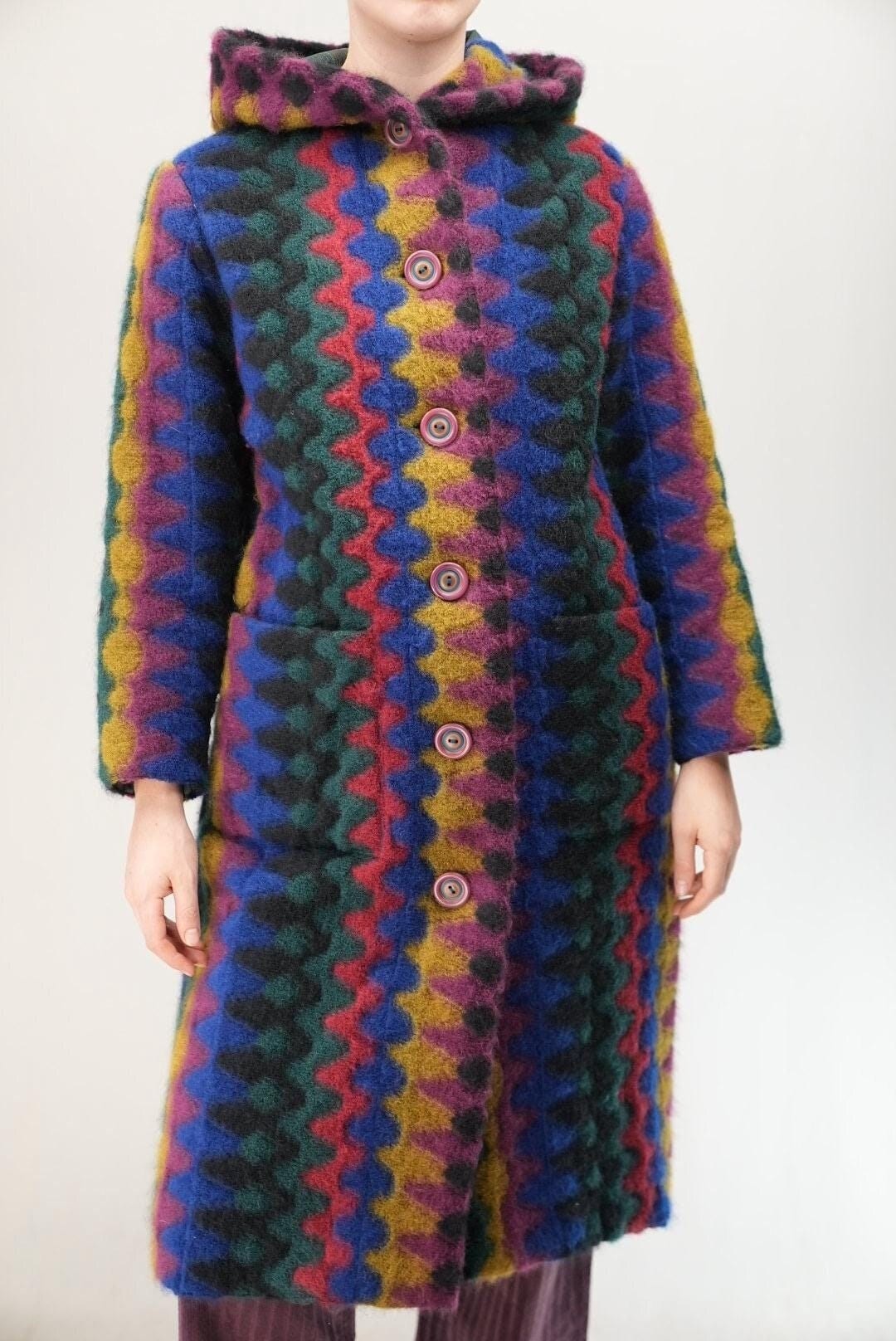 Rare MISSONI Vintage Coat With Iconic Colorful Geometric Pattern