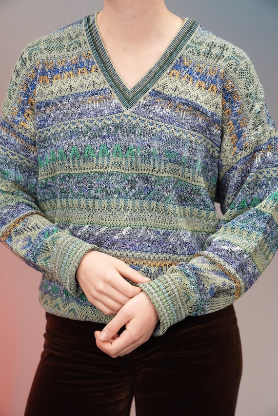 トップス OLD(ITALY GIORGIO design KNIT Italian Vintage Knit-sweater With Intricate Pattern by College
