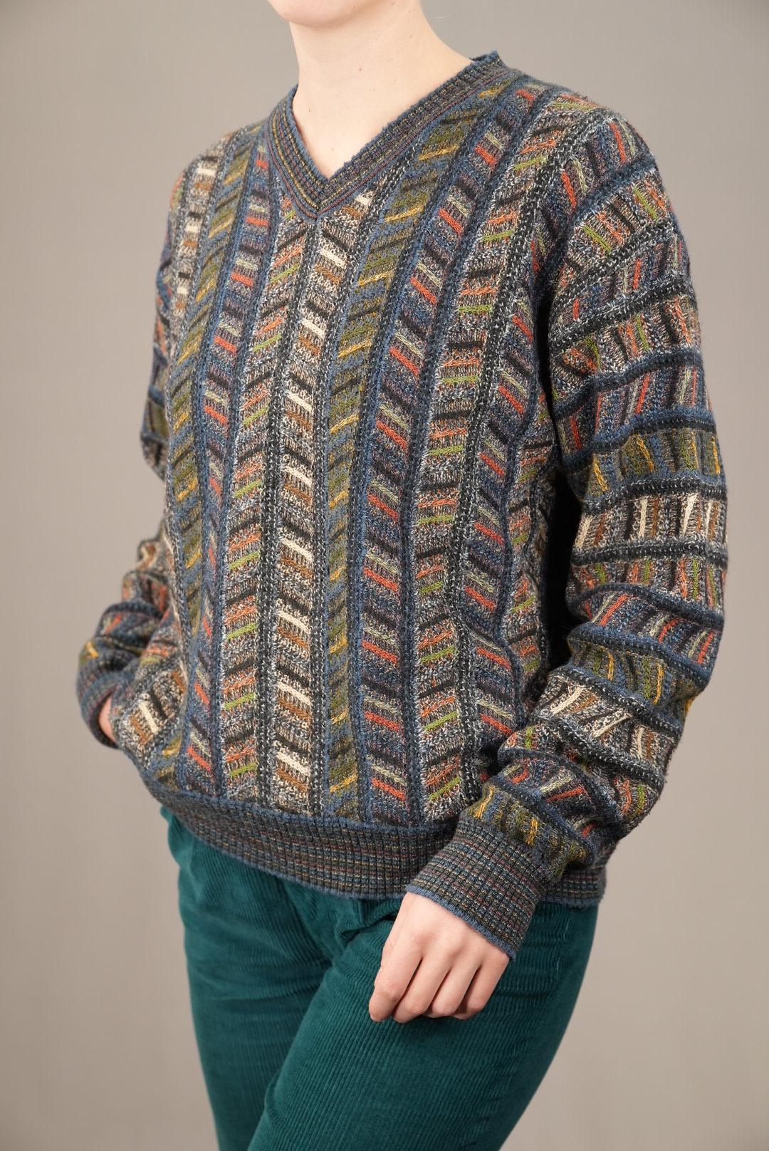 Italian Vintage Sweater With Colorful Abstract Knit-pattern