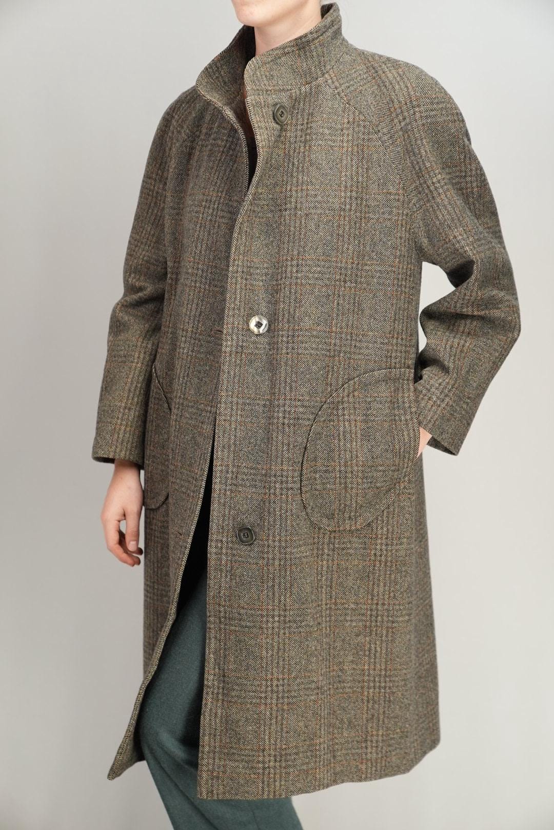 Vintage 70s Glen-check Heritage Wool Coat in Earthy Tones | A-line
