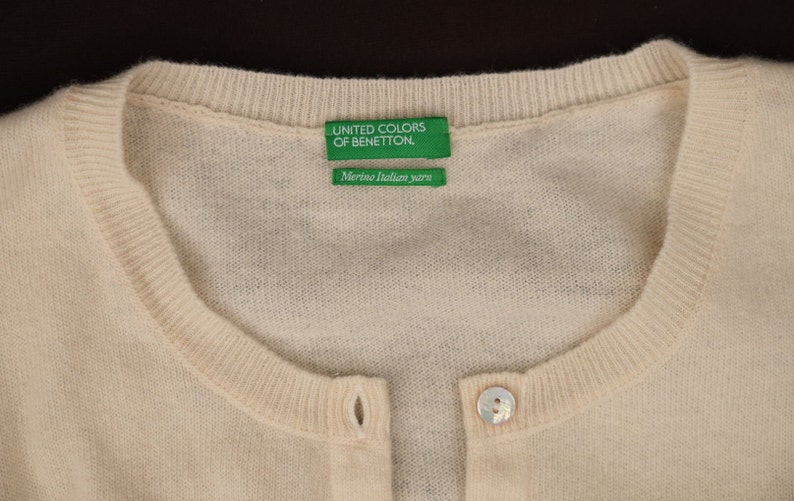 Benetton Soft Merino Wool Cardigan in Cream White Made in Italy image 9