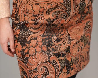 60s Mini-Skirt with Paisley Floral Pattern | Glitter Mini Skirt, Vintage | Size M | Very Good Condition