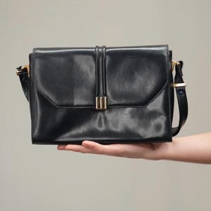 Navy Blue Vintage Leather Hand-bag | 80s | Women&#39;s Evening Bag with Shoulder Strap