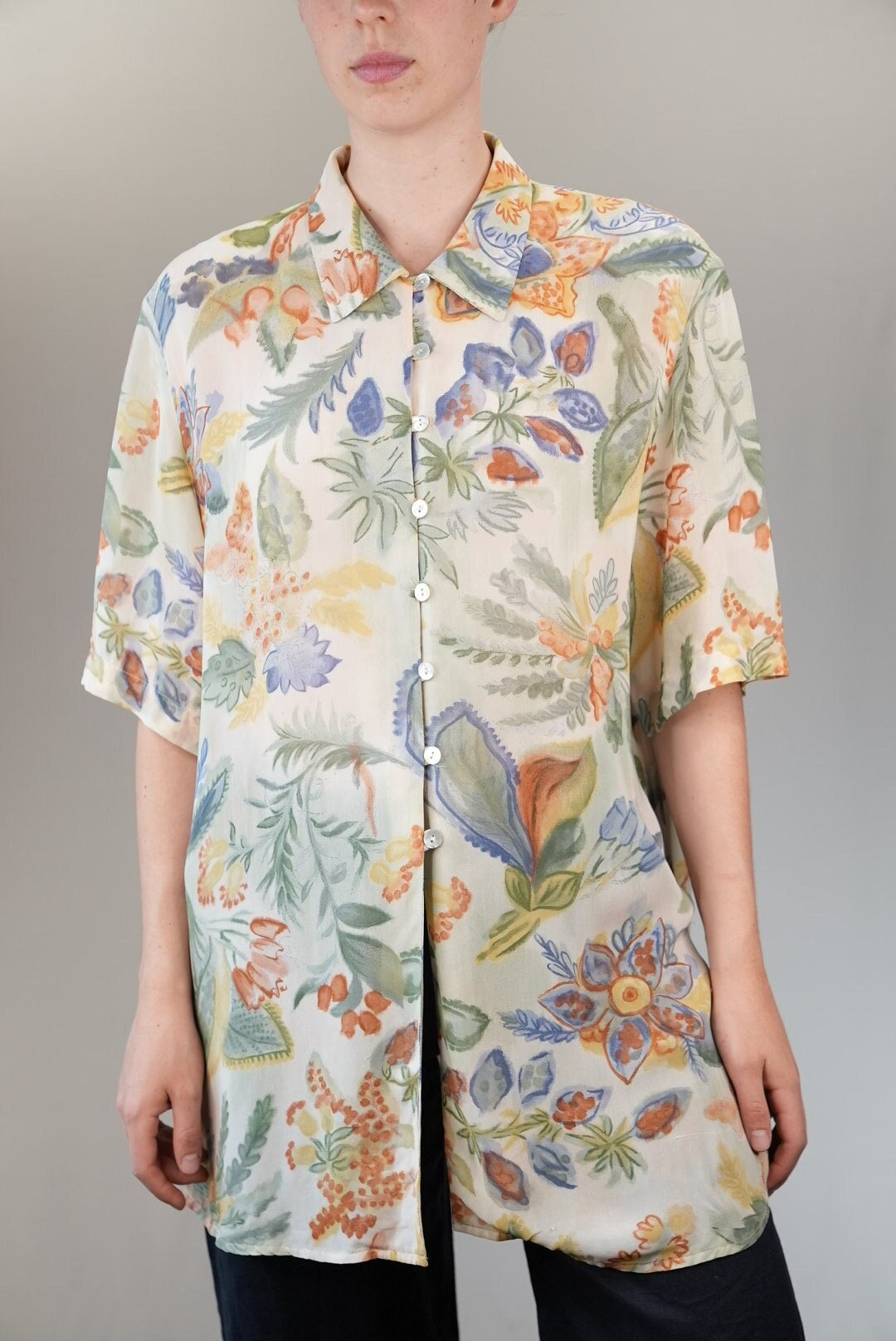 Vintage Sheer Grey Swirl Print Blouse main image 1