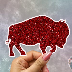 Sticker Buffalo, rode glitter, Buffalove Verkrijgbaar in sticker van 2", 3", 4" of 5" voor laptops, tijdschriften, waterflessen, Kindles, autoruiten enz!