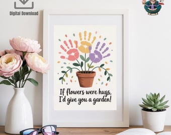 Handprint flowers| Gift for Mom Dad Grandma Grandpa | Editable Canva & Instant PDF Download | Keepsake | Preschool Toddler Craft | Printable