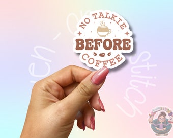 Pegatina con frase divertida sobre café: vinilo impermeable para portátiles