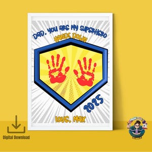 Artesanato com impressão de mão de pai super-herói | Presente de Dia dos Pais para crianças | Canva editável e PDF para impressão, artesanato para filha, filho e bebê, pré-escola, pai e avô