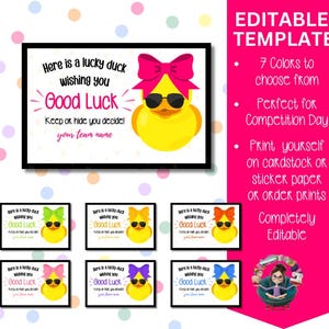 Edytowalny szablon Canva Cheer Duck | Tagi Good Luck Cheer Duck | Wydrukowany prezent dla drużyny All-Star Cheerleaders