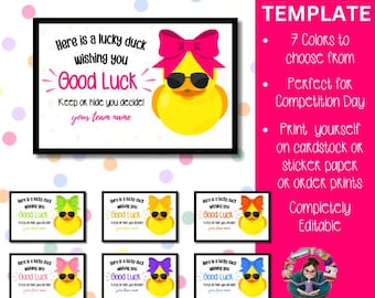 Cheer Duck Gift Tags: Editable Good Luck Template (Canva)