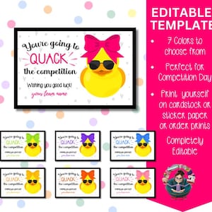 Edytowalny szablon Canva Cheer Duck | Tagi Good Luck Cheer Duck | Wydrukowany prezent dla drużyny All-Star Cheerleaders