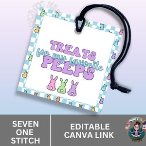 Editable Easter Peeps Gift Tags | Printable Easter Tags | 1.5” & 2” Square | Instant Download | Canva Template