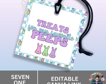 Etiquetas de regalo editables de Peeps de Pascua: Plantilla imprimible de Canva (descarga instantánea)