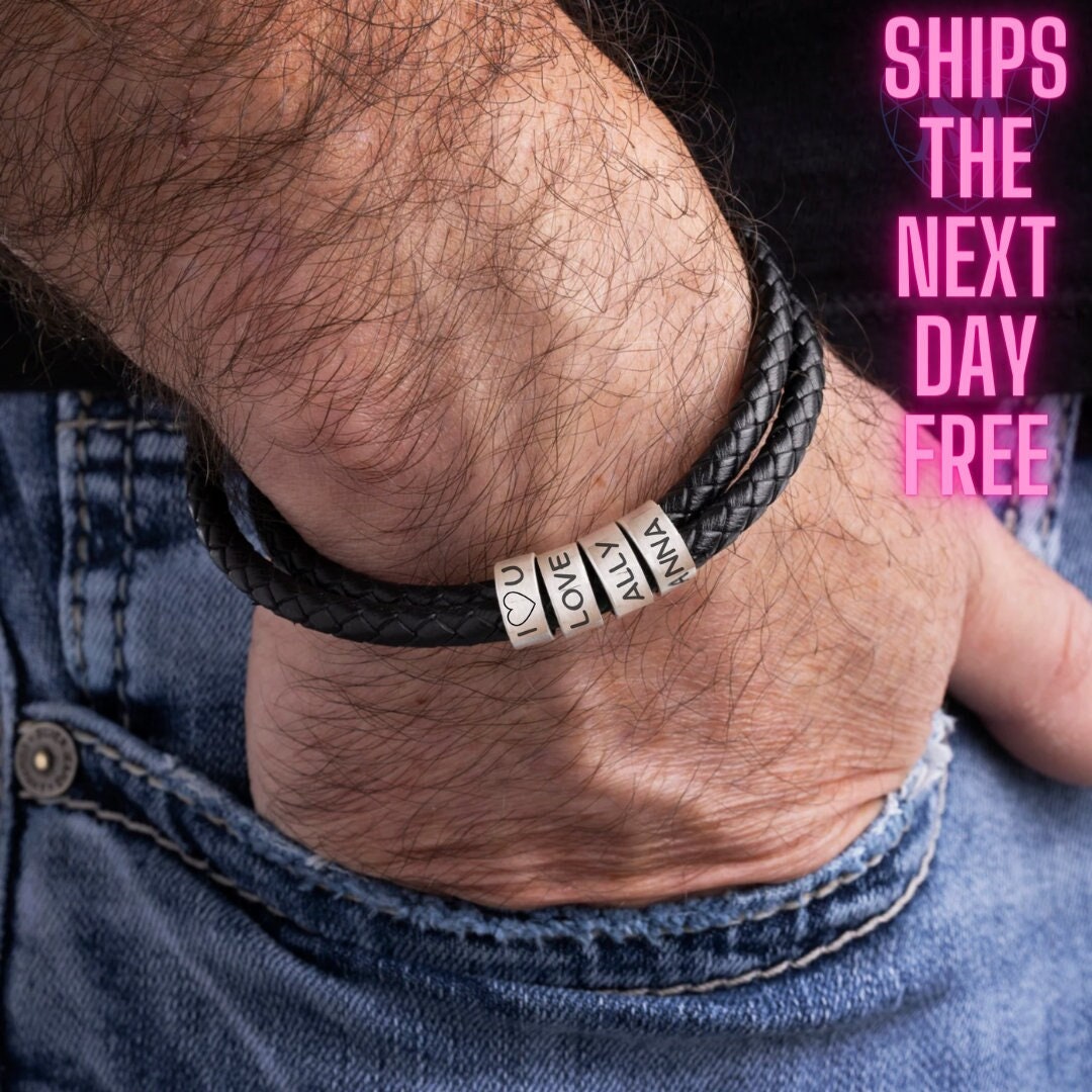 Personalized Christmas Gift for Him Black Leather Custom Bead Etsy UK
