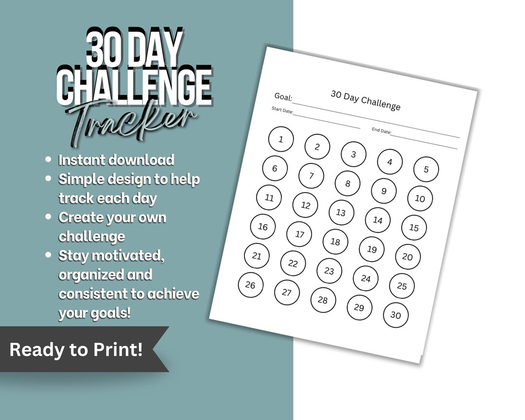 30 Day Challenge Tracker Printable | Habit Tracker PDF | Reset Planner ...