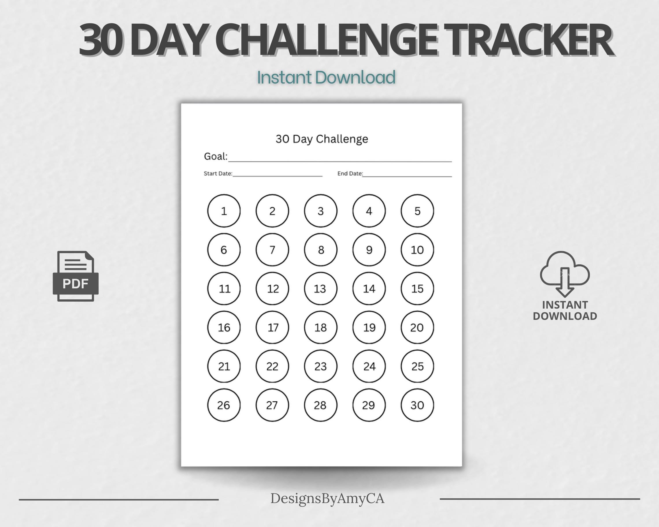 30 Day Challenge Tracker Printable | Habit Tracker PDF | Reset Planner ...