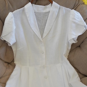 Vintage-Inspired Linen Dress, Soft Pleats, Natural Fabric, Cottagecore, Simple, Elegant, Custom Made, Minimalist Handmade Gift For Her