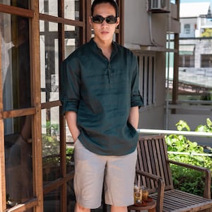 Men’s Linen Long Sleeve Shirt, Vacation Beach Shirt, Eco Friendly Clothing