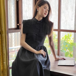 Elegant Black Linen Dress – Luxurious and Alluring Design,Elegant Linen Dress, Vintage-Inspired Linen Dress, Chic Black Linen Dress