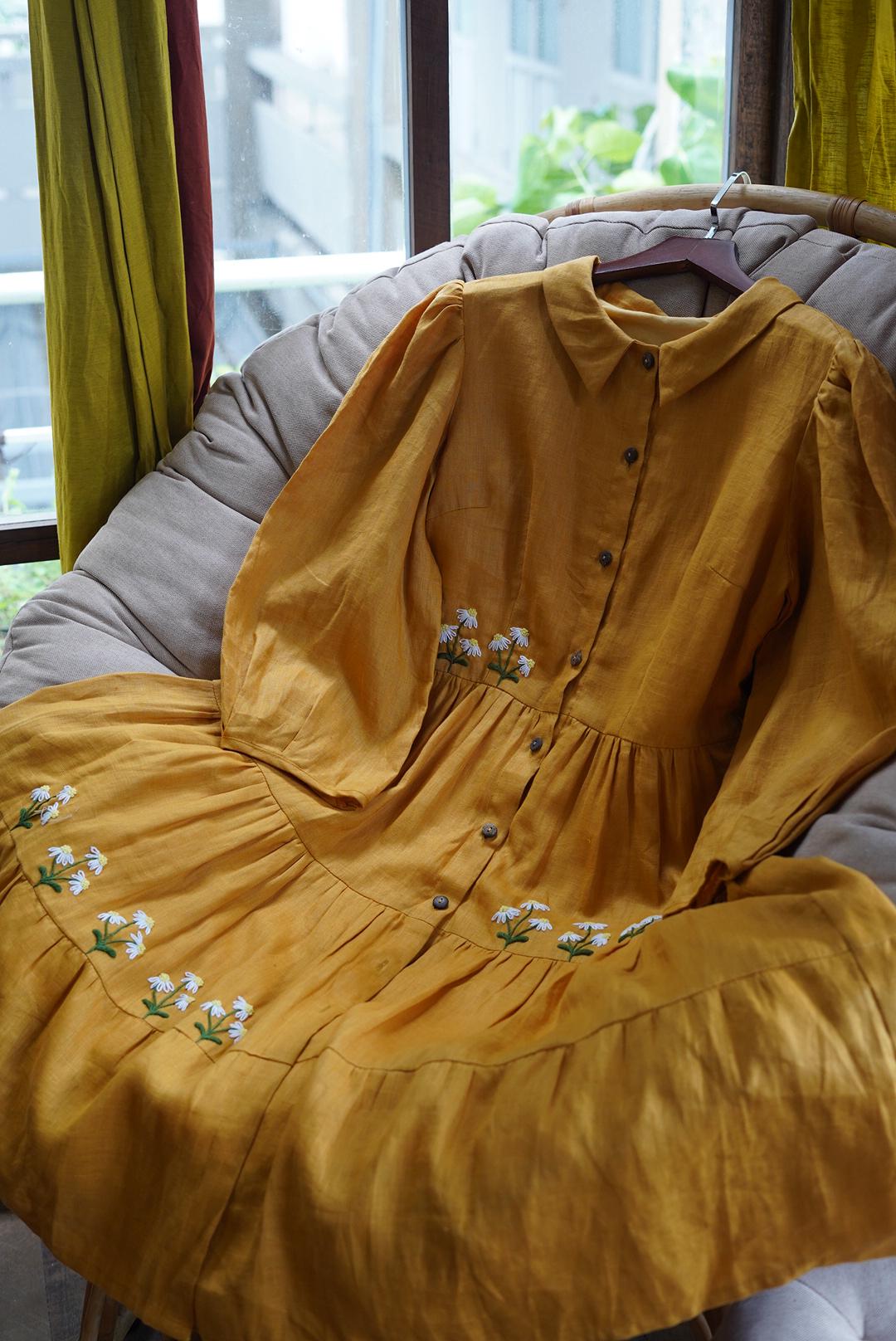 rose embroidered bodycon dress Little Brats Mustard Yellow Embroidered Dress for kids at scrollnshops