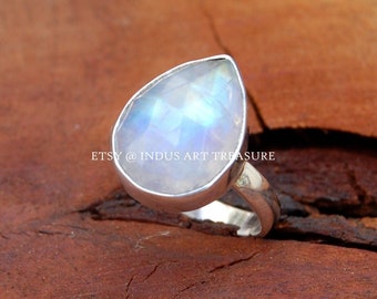 Rainbow Moonstone Ring, 925 Sterling Silver Jewelry, Handmade Jewelry, Gift For Her,