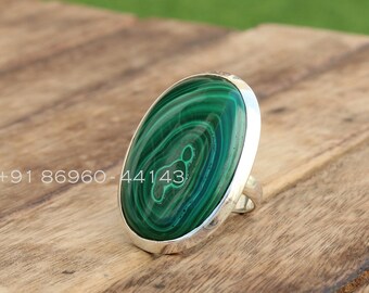 Malachite Oval Statement Ring, 925 Sterling Silver Jewelry, Handmade Jewelry, Gift For Her,