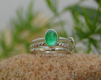 Jade stapelring set, 925 sterling zilveren sieraden, handgemaakte sieraden, cadeau voor haar,